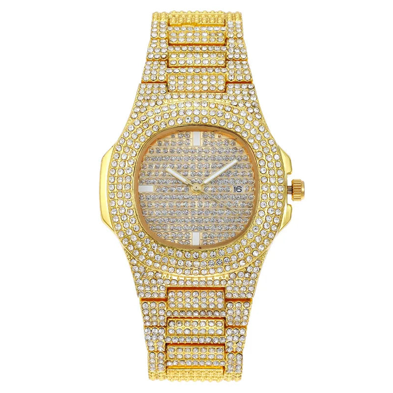 Fashion Iced Out Watch for Men Women Luxury Diamond Unisex Watches Hip Hop Calendar Quartz Wristwatches Relogio Drop Shipping