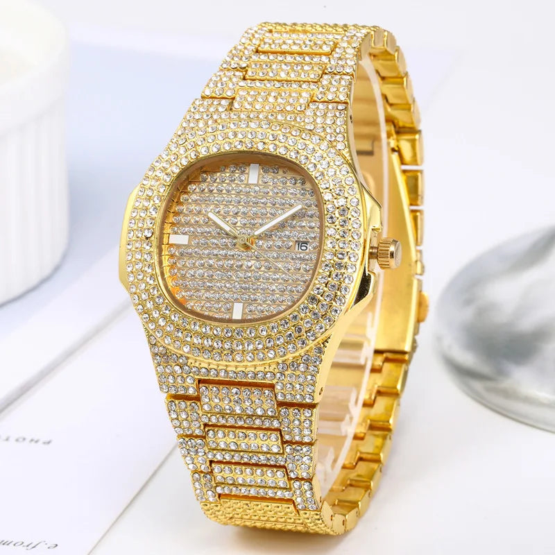Fashion Iced Out Watch for Men Women Luxury Diamond Unisex Watches Hip Hop Calendar Quartz Wristwatches Relogio Drop Shipping
