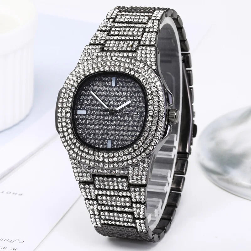 Fashion Iced Out Watch for Men Women Luxury Diamond Unisex Watches Hip Hop Calendar Quartz Wristwatches Relogio Drop Shipping