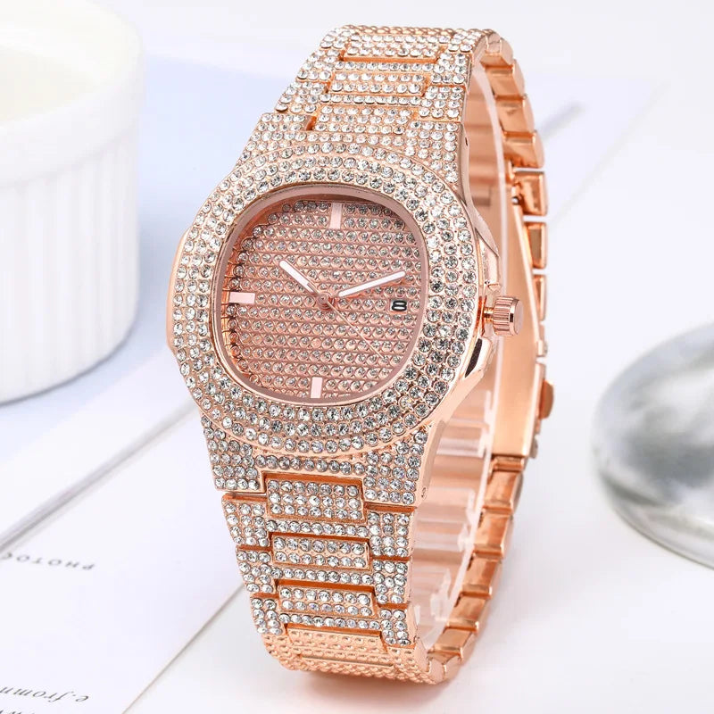 Fashion Iced Out Watch for Men Women Luxury Diamond Unisex Watches Hip Hop Calendar Quartz Wristwatches Relogio Drop Shipping