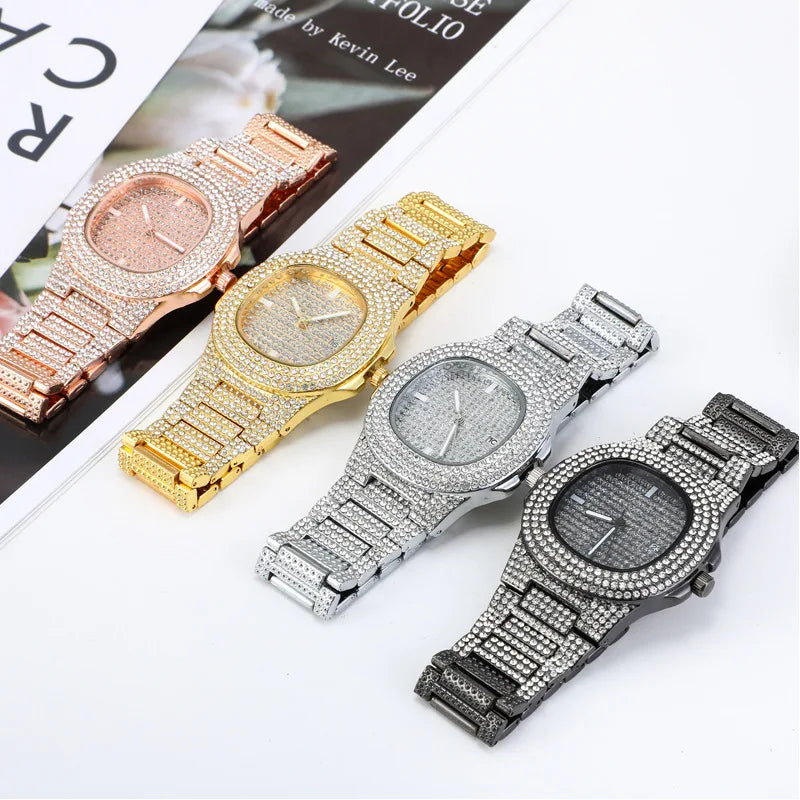 Fashion Iced Out Watch for Men Women Luxury Diamond Unisex Watches Hip Hop Calendar Quartz Wristwatches Relogio Drop Shipping