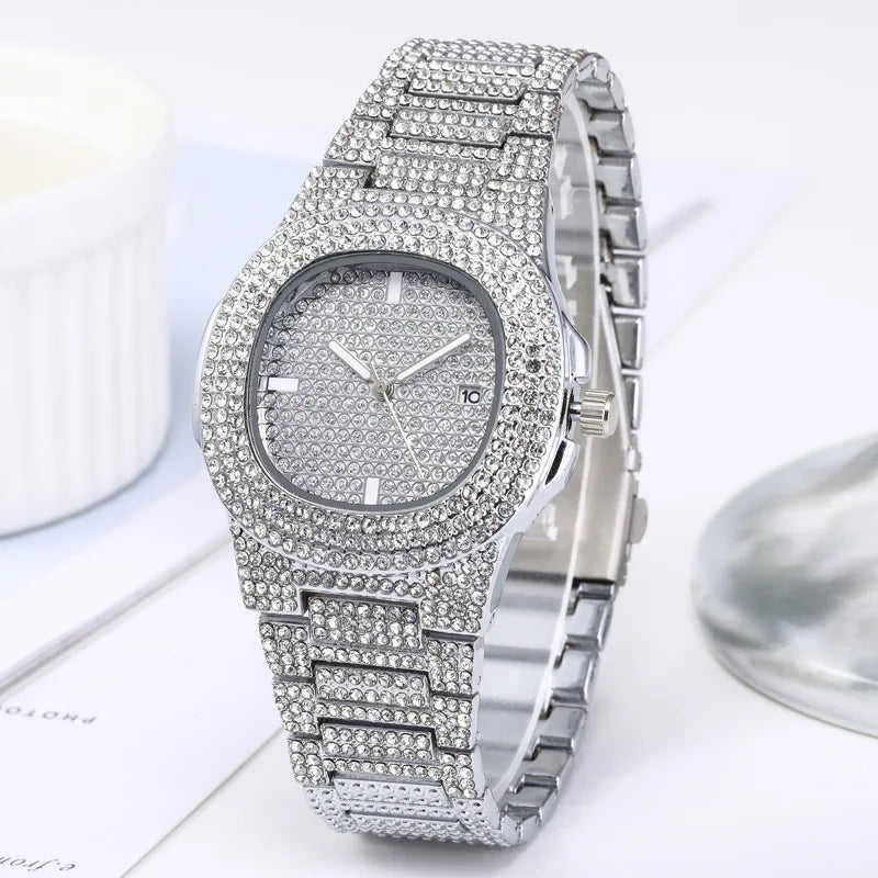 Fashion Iced Out Watch for Men Women Luxury Diamond Unisex Watches Hip Hop Calendar Quartz Wristwatches Relogio Drop Shipping