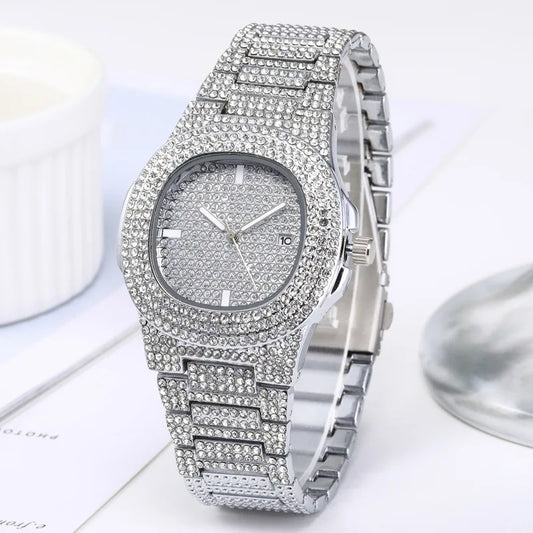 Fashion Iced Out Watch for Men Women Luxury Diamond Unisex Watches Hip Hop Calendar Quartz Wristwatches Relogio Drop Shipping
