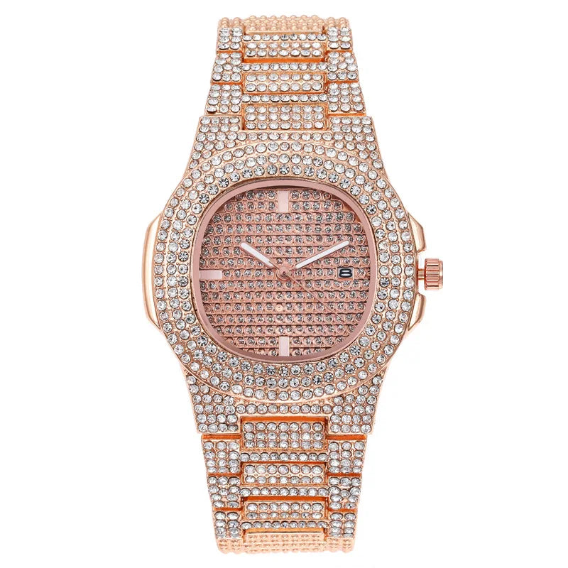 Fashion Iced Out Watch for Men Women Luxury Diamond Unisex Watches Hip Hop Calendar Quartz Wristwatches Relogio Drop Shipping
